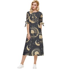 Star Colorful Christmas Abstract Bow Sleeve Chiffon Midi Dress