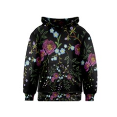 Embroidery Trend Floral Pattern Small Branches Herb Rose Kids  Pullover Hoodie by Ndabl3x