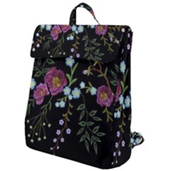 Embroidery Trend Floral Pattern Small Branches Herb Rose Flap Top Backpack by Ndabl3x