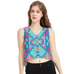 Checkerboard Square Abstract V-neck Cropped Tank Top by Ravend