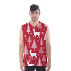 Christmas Tree Deer Pattern Red Men s Basketball Tank Top by Ravend