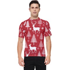 Christmas Tree Deer Pattern Red Men s Short Sleeve Rash Guard by Ravend