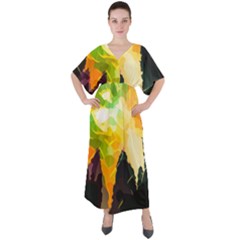 Forest Trees Nature Wood Green V-neck Boho Style Maxi Dress by Ravend