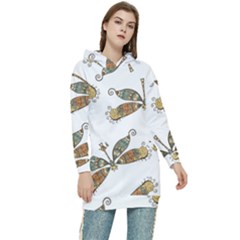 Pattern Dragonfly Background Women s Long Oversized Pullover Hoodie by Ravend