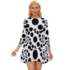 Dot Dots Round Black And White Long Sleeve Babydoll Dress by Ravend