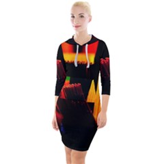 Plastic Brush Color Yellow Red Quarter Sleeve Hood Bodycon Dress by Amaryn4rt