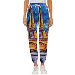 Eiffel Tower Starry Night Print Van Gogh Women s Cropped Drawstring Pants by Modalart