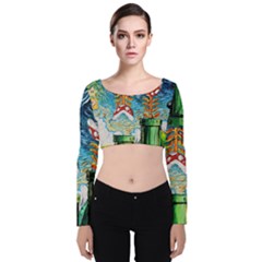 Cartoon Game Games Starry Night Doctor Who Van Gogh Parody Velvet Long Sleeve Crop Top by Modalart