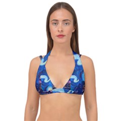 Starry Night In New York Van Gogh Manhattan Chrysler Building And Empire State Building Double Strap Halter Bikini Top by Modalart