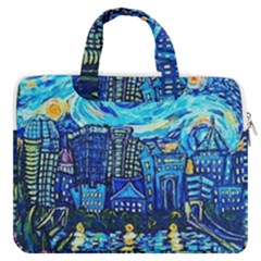 Starry Night Van Gogh Painting Art City Scape Macbook Pro 13  Double Pocket Laptop Bag by Modalart