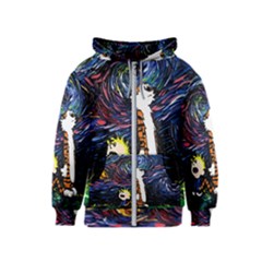 Cartoon Art Starry Night Van Gogh Kids  Zipper Hoodie by Modalart