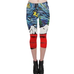 Dog House Vincent Van Gogh s Starry Night Parody Capri Leggings  by Modalart