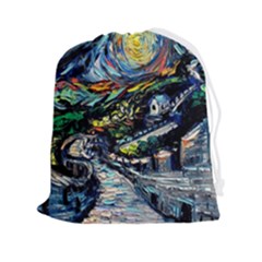 The Great Wall Nature Painting Starry Night Van Gogh Drawstring Pouch (2xl) by Modalart