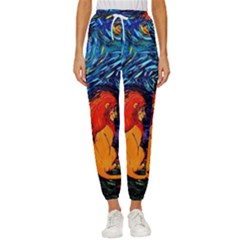 Lion Art Starry Night Van Gogh Women s Cropped Drawstring Pants by Modalart