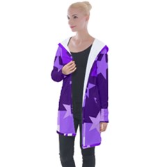 Purple Stars Pattern Shape Longline Hooded Cardigan by Pakjumat