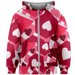 Pink Hearts Pattern Love Shape Kids  Zipper Hoodie Without Drawstring by Pakjumat