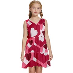 Pink Hearts Pattern Love Shape Kids  Sleeveless Tiered Mini Dress