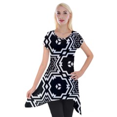 Black And White Pattern Background Structure Short Sleeve Side Drop Tunic