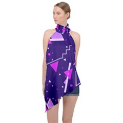 Memphis Pattern Geometric Abstract Halter Asymmetric Satin Top by Pakjumat