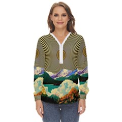 Surreal Art Psychadelic Mountain Zip Up Long Sleeve Blouse