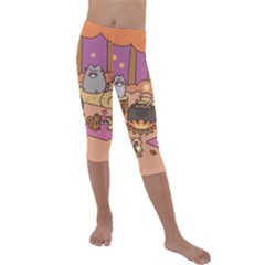 Pusheen Cute Fall The Cat Kids  Lightweight Velour Capri Leggings 