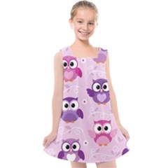 Seamless Cute Colourfull Owl Kids Pattern Kids  Cross Back Dress by Bedest