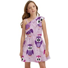 Seamless Cute Colourfull Owl Kids Pattern Kids  One Shoulder Party Dress by Bedest