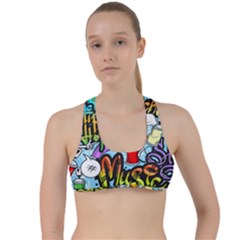 Graffiti Characters Seamless Patterns Criss Cross Racerback Sports Bra