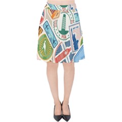 Travel Pattern Immigration Stamps Stickers With Historical Cultural Objects Travelling Visa Immigran Velvet High Waist Skirt by Bedest