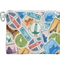 Travel Pattern Immigration Stamps Stickers With Historical Cultural Objects Travelling Visa Immigran Canvas Cosmetic Bag (XXXL) View1