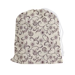 White And Brown Floral Wallpaper Flowers Background Pattern Drawstring Pouch (2xl) by Pakjumat