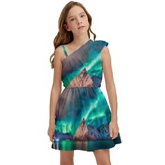 Amazing Aurora Borealis Colors Kids  One Shoulder Party Dress by Pakjumat