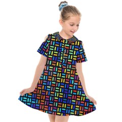 Geometric Colorful Square Rectangle Kids  Short Sleeve Shirt Dress