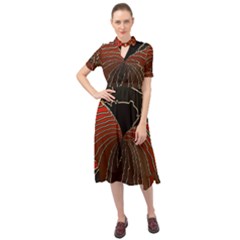 Red Gold Black Voracious Plant Leaf Keyhole Neckline Chiffon Dress by Pakjumat