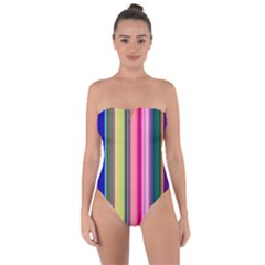 Pastel Colors Striped Pattern Tie Back One Piece Swimsuit