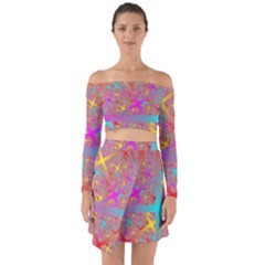 Geometric Abstract Colorful Off Shoulder Top With Skirt Set