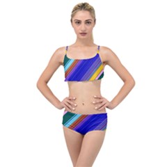 Color Lines Slanting Green Blue Layered Top Bikini Set