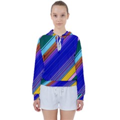 Color Lines Slanting Green Blue Women s Tie Up Sweat by Pakjumat