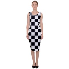 Black White Checker Pattern Checkerboard Sleeveless Pencil Dress