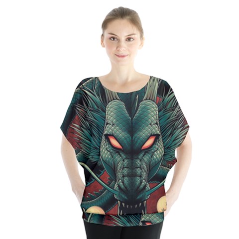 Dragon Art Batwing Chiffon Blouse by Pakjumat