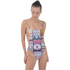 Pattern Texture Multi Colored Variation Tie Strap One Piece Swimsuit by Pakjumat