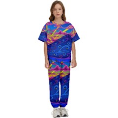 Abstract Paisley Art Pattern Design Fabric Floral Decoration Kids  T-shirt And Pants Sports Set by Pakjumat