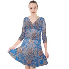 Flower Mandala Pattern Quarter Sleeve Front Wrap Dress