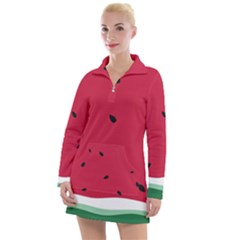 Minimalist Summer Watermelon Wallpaper Women s Long Sleeve Casual Dress by Pakjumat