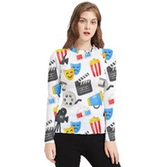 Cinema Icons Pattern Seamless Signs Symbols Collection Icon Women s Long Sleeve Rash Guard by Pakjumat