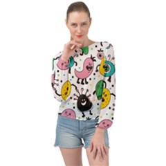 Funny Monster Pattern Banded Bottom Chiffon Top