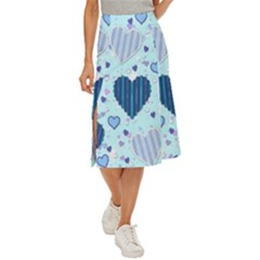 Hearts Pattern Paper Wallpaper Blue Background Midi Panel Skirt by Pakjumat