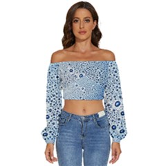 Drop Water Background Macro Splash Rain Drink Long Sleeve Crinkled Weave Crop Top by Pakjumat