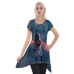 Astronaut Moon Space Nasa Planet Short Sleeve Side Drop Tunic by Maspions