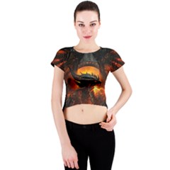 Dragon Fire Fantasy Art Crew Neck Crop Top